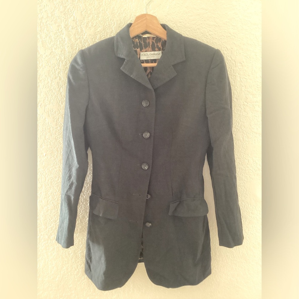 Vintage Y2K Dolce & Gabbana Dark Gray Virgin Wool Long Blazer / Mini Dress